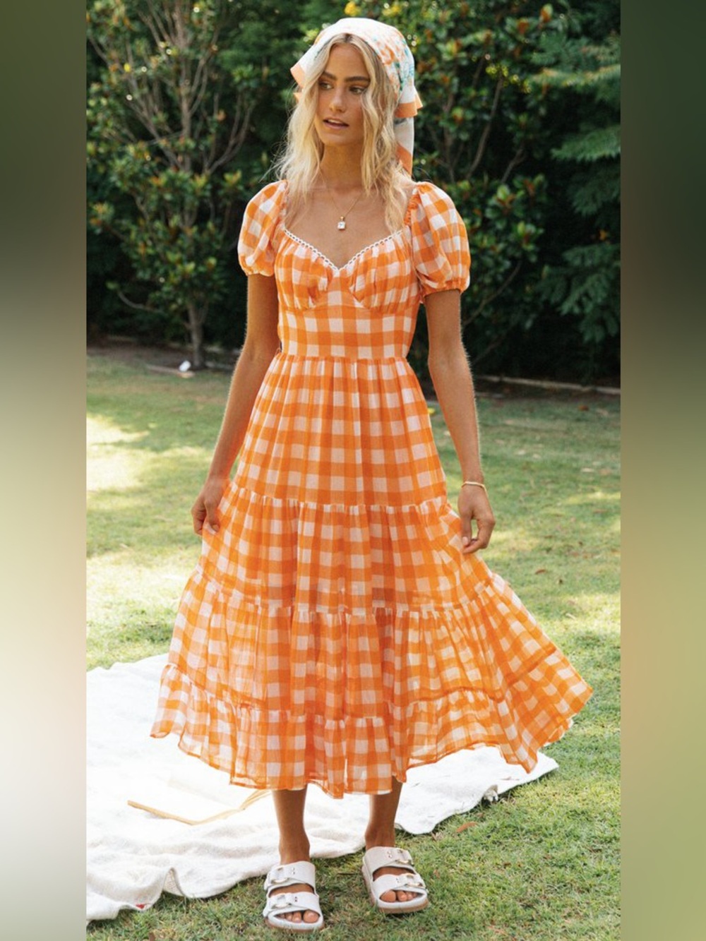 Peppermayo Orange Gingham Dress - Size 2